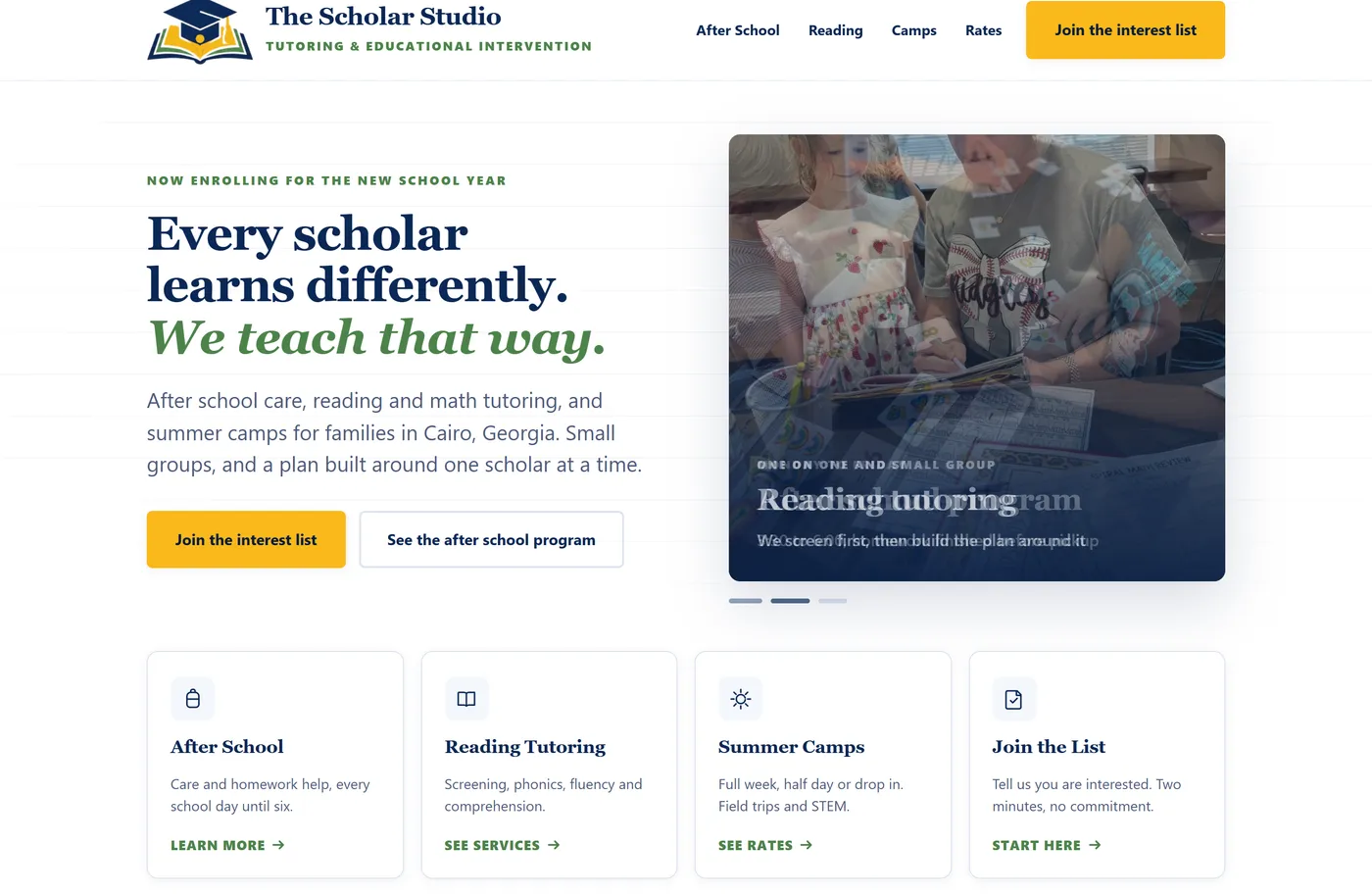 Screenshot of the The Scholar Studio website